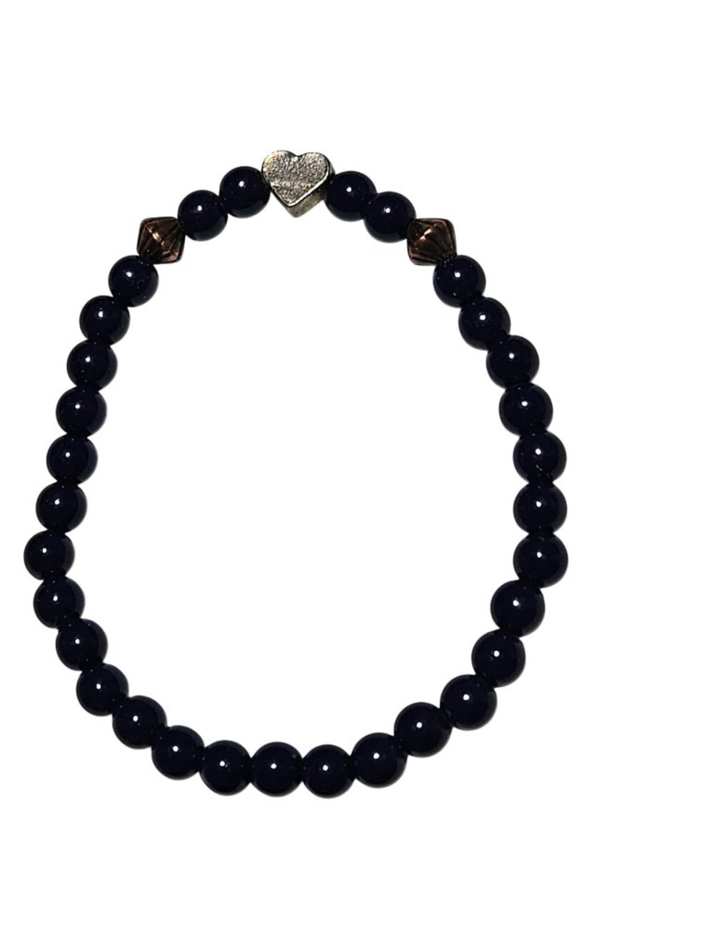 Retro Black Beaded Bracelet Heart Charm Valentines Day Fashion Jewelry Women
